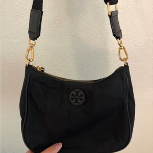 Tory Burch Black Nylon Shoulder Bag with Gold Hardware